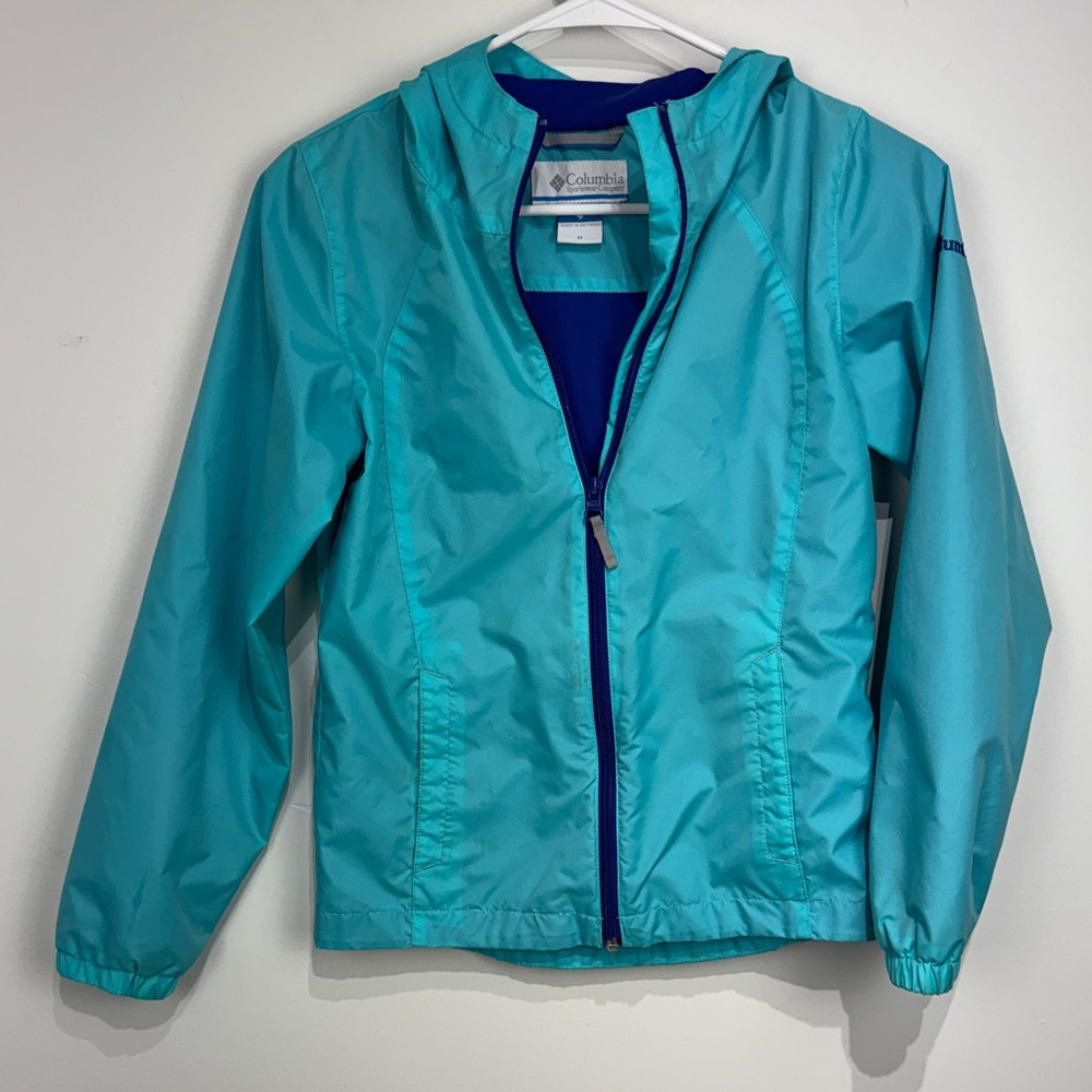 Columbia Kids Blue light weight rain coat  - Turquoise. Size Medium